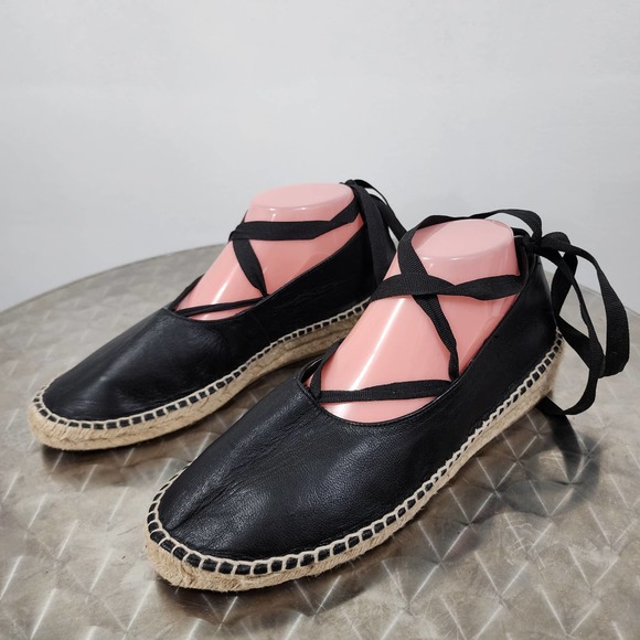 Zara Essential Jute Leather Lace-up Espadrilles Womens Size EUR 41 US 10.5 Black - Picture 2 of 11